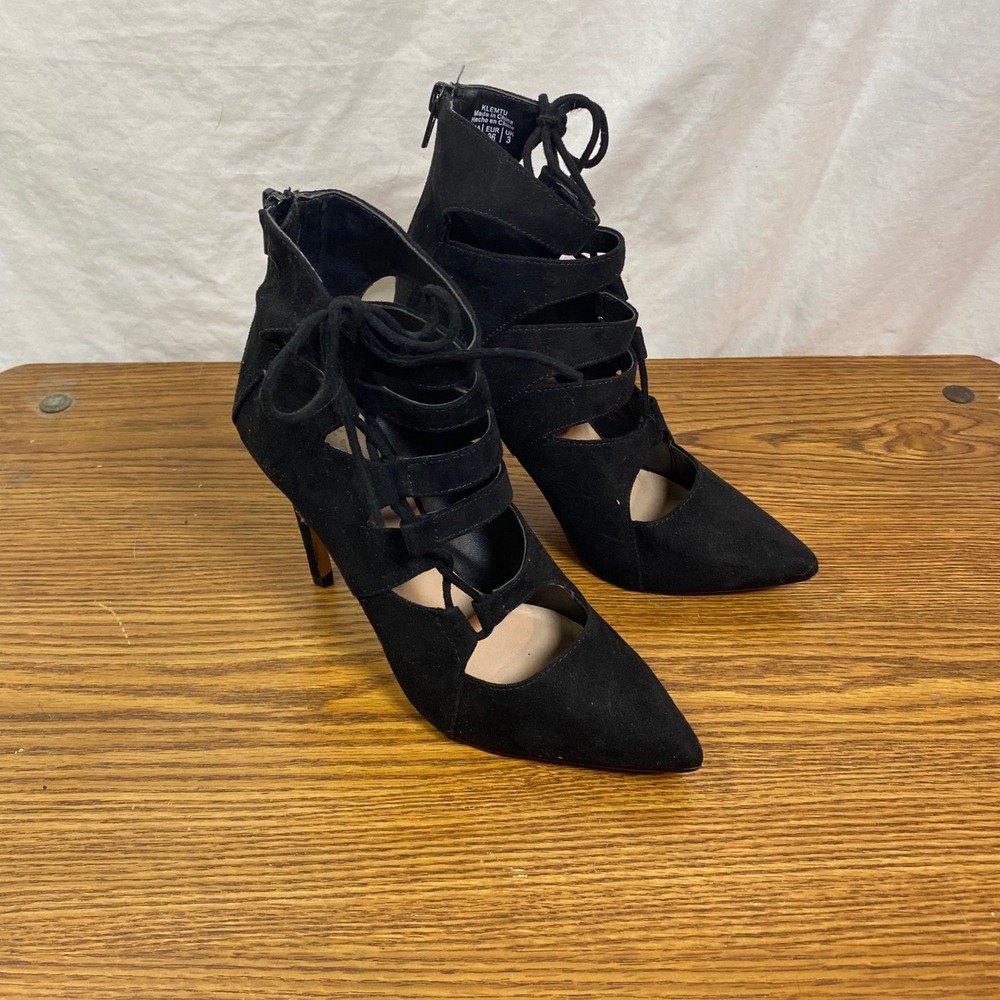Mix No. 6 Lace Up Heels Pointed Toe Stiletto Ankle Booties Black Size 8